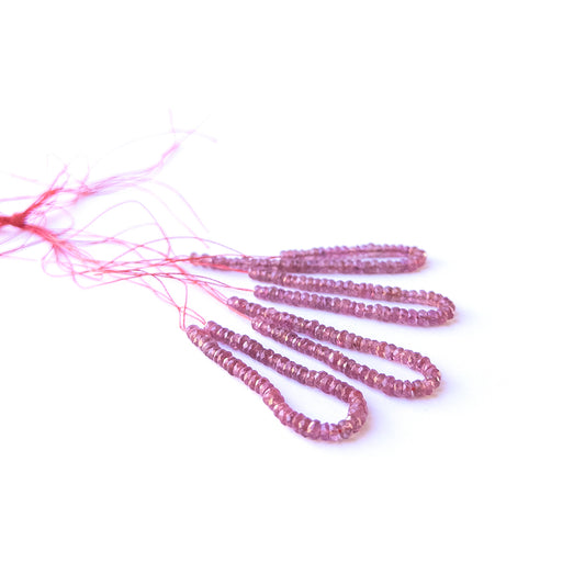 Ruby faceted rondelle beads in 3.6–3.8mm size arranged in a short strand, showing deep red tones for handmade jewellery components.