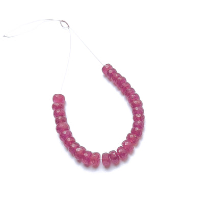 Vibrant ruby stone beads with 6–6.5mm faceted rondelles, ideal handmade jewellery components with rich colour and shine.