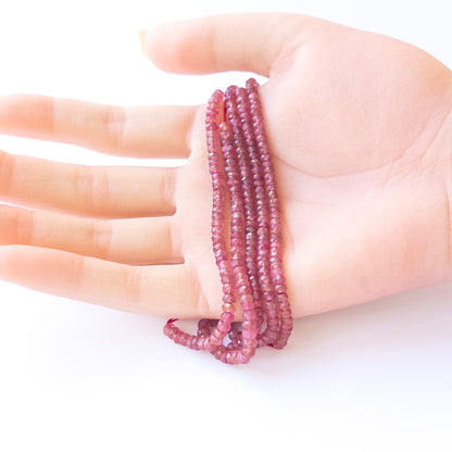 Ruby | Faceted Rondelle | Various 3.5 - 3.9mm Bead Sizes | 10cm Strand Length
