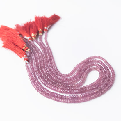 Ruby faceted rondelle beads in assorted 3–3.7mm sizes, high‑quality gemstone beads for artisan jewellery creators.