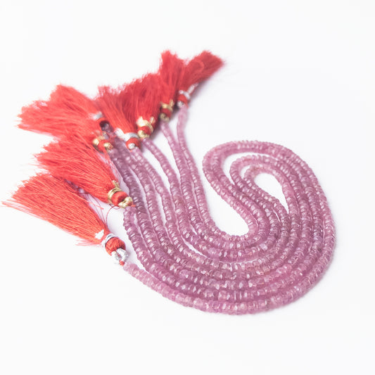 Authentic Ruby stone beads with sparkling faceted rondelle cut, arranged on a 33cm strand for DIY jewellery making.