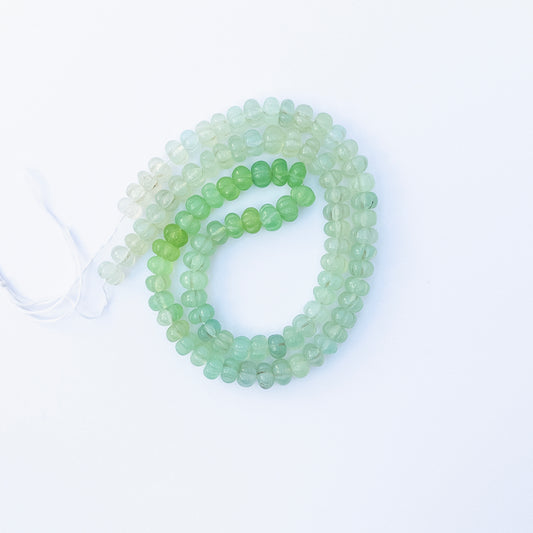 Authentic Shaded Green Chalcedony pumpkin cut stone beads for DIY jewellery, showcasing vibrant colour and fine craftsmanship.