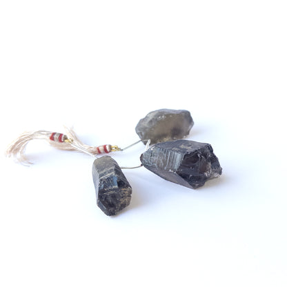 Authentic Smoky Quartz rough beads with natural crystal texture arranged in a 3‑piece set for DIY jewellery creators.