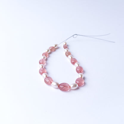 Authentic Strawberry Quartz and Shell Pearl stone beads showcasing polished shine and natural colour.