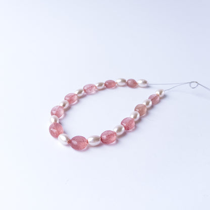 Genuine Strawberry Quartz and Shell Pearl beads with smooth oval cut for handmade jewellery components.