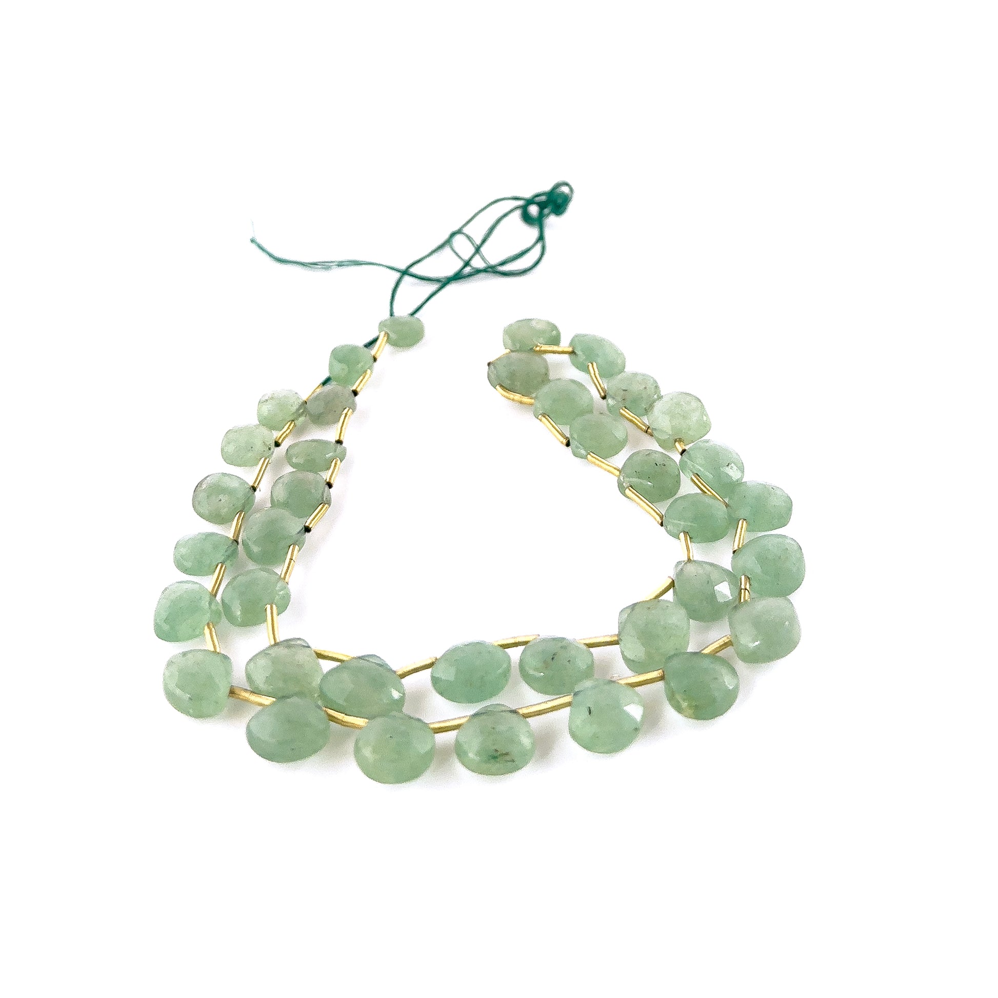 Strawberry Quartz faceted briolette beads sized 10.3–13mm arranged in a 50cm strand, showing soft pink‑red tones and sparkling internal inclusions across 37 pieces.