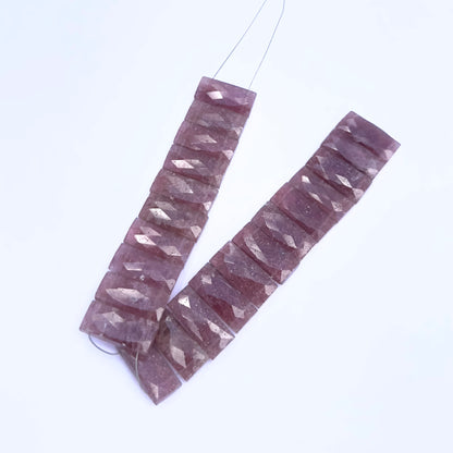 Natural gemstone beads in Strawberry Quartz rectangle cut, ideal for DIY jewellery and artisan designs.