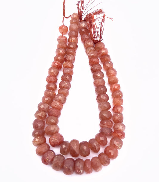 Natural gemstone beads in Sunstone rondelle cut, ideal for DIY jewellery and artisan designs.