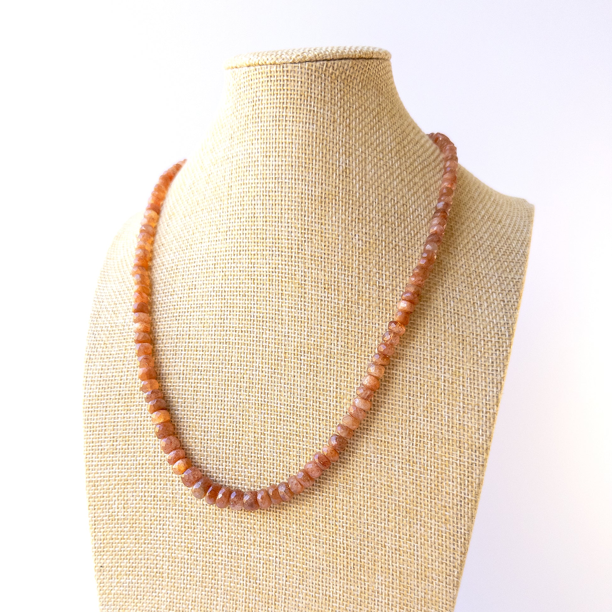 Genuine Sunstone gemstone beads with sparkling faceted rondelle cut, ideal for DIY jewellery makers.
