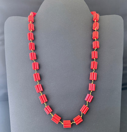 Elegant stone beads necklace, 52cm adjustable silk tassel, crafted from natural gemstone beads in faceted cylinder cut.
