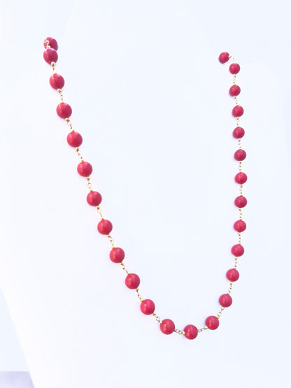 Taiwan Coral stone beads necklace, vibrant red-orange tones, smooth round design, 50cm adjustable length.