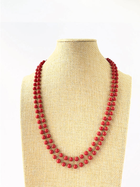 Two‑strand Taiwan coral necklace featuring smooth round 6mm beads in 46–48cm lengths.