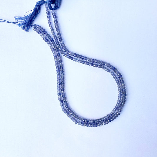 Tanzanite rondelle beads with 4.5–4.7mm size and faceted cut on a 34cm strand.