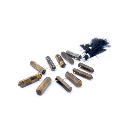 Tiger Eye | Faceted Pencil | 6.4-8mm Bead Size | 11 Pieces