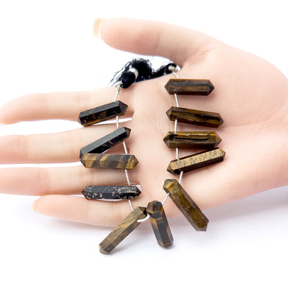 Tiger Eye | Faceted Pencil | 6.4-8mm Bead Size | 11 Pieces