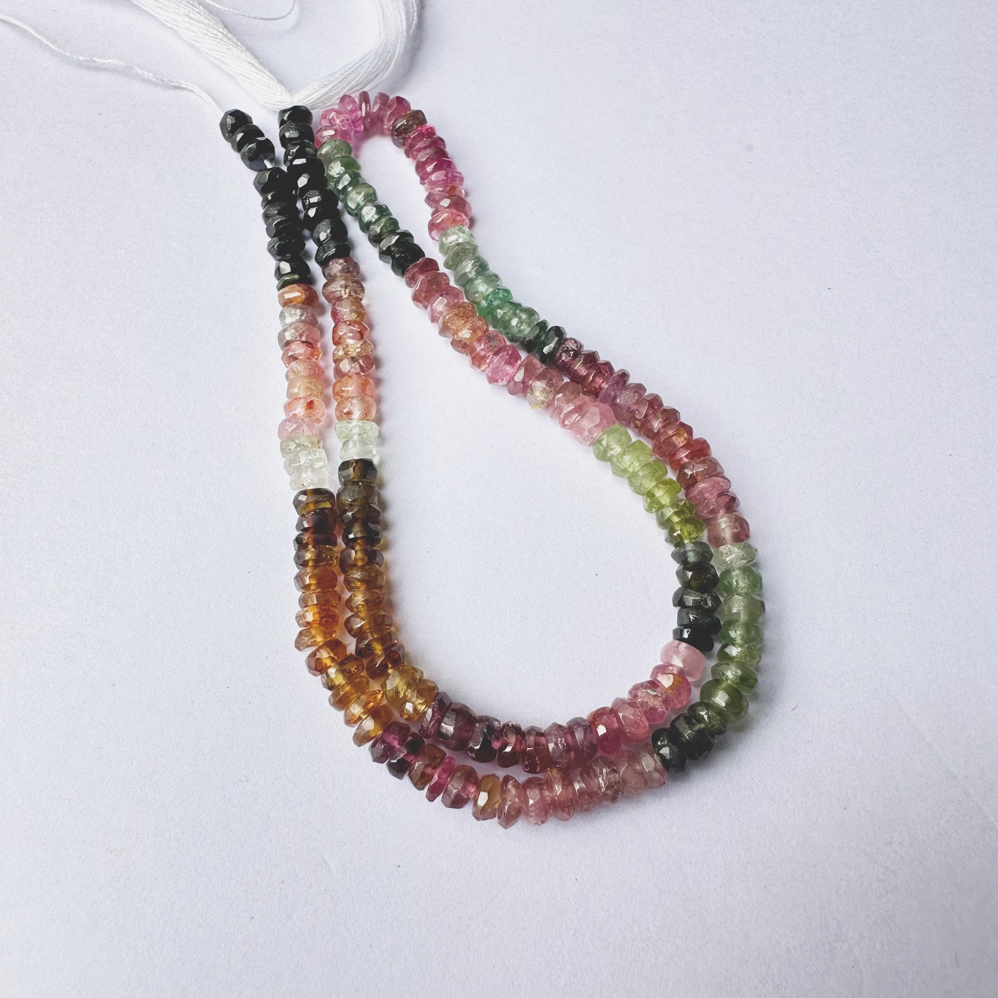 Tourmaline faceted rondelle beads 4mm on a 32cm strand, natural gemstone beads for DIY jewellery.