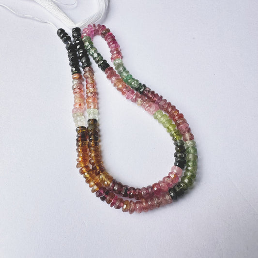 Tourmaline faceted rondelle beads 4mm on a 32cm strand, natural gemstone beads for DIY jewellery.