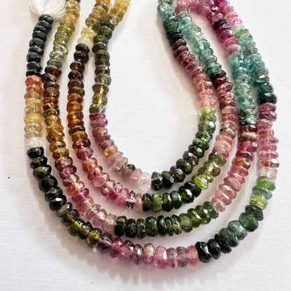 High-quality Watermelon Tourmaline rondelle beads with polished facets, arranged in a continuous 34cm strand.