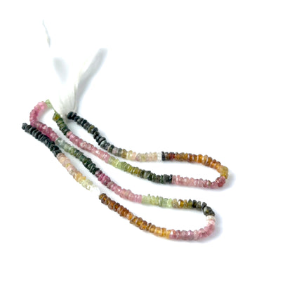 Watermelon Tourmaline faceted rondelle beads in a long strand, displaying pink‑green tones and premium gemstone quality