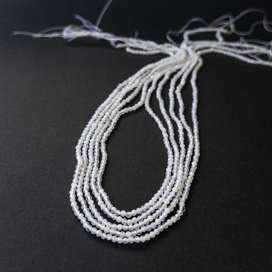 Genuine White Rainbow Moonstone stone beads with crisp facets and soft iridescence for handmade jewellery.