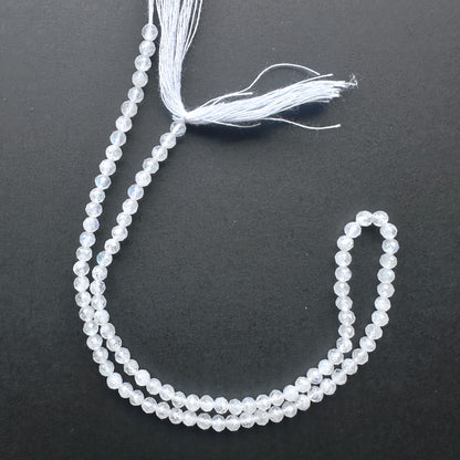 Natural gemstone beads in White Rainbow Moonstone with 3.3-3.4mm size and 0.4mm drilled holes.