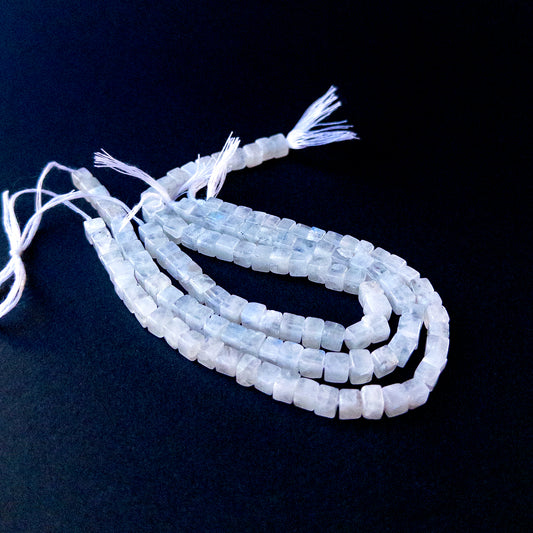 Authentic Moonstone gemstone beads showcasing smooth cube cuts ideal for handmade jewellery components.